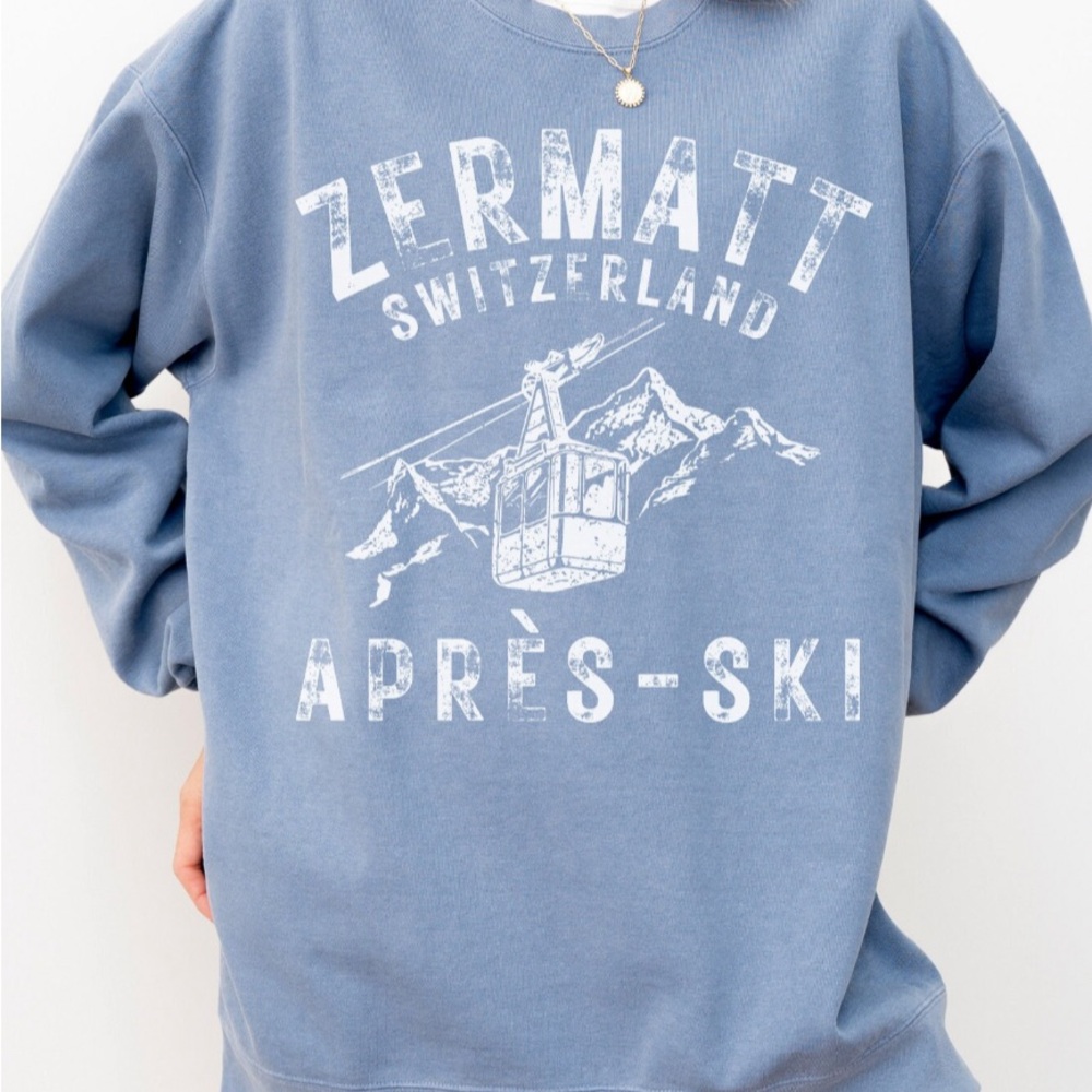 Zermatt, Switzerland Apres-Ski Comfort Colors Crewneck Sweatshirt, New, Unsiex S